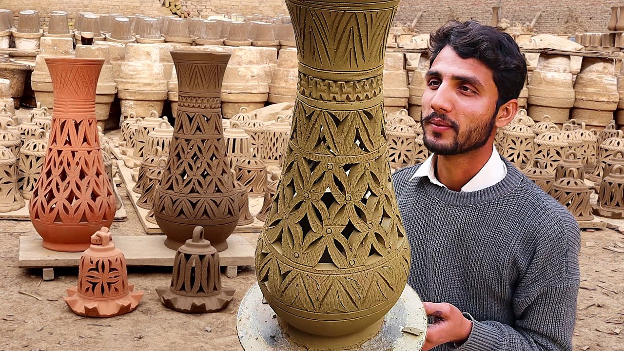 Amazing Art of Pottery Carving, Slip Casting Vase, Mud Craft, Clay Mold Casting