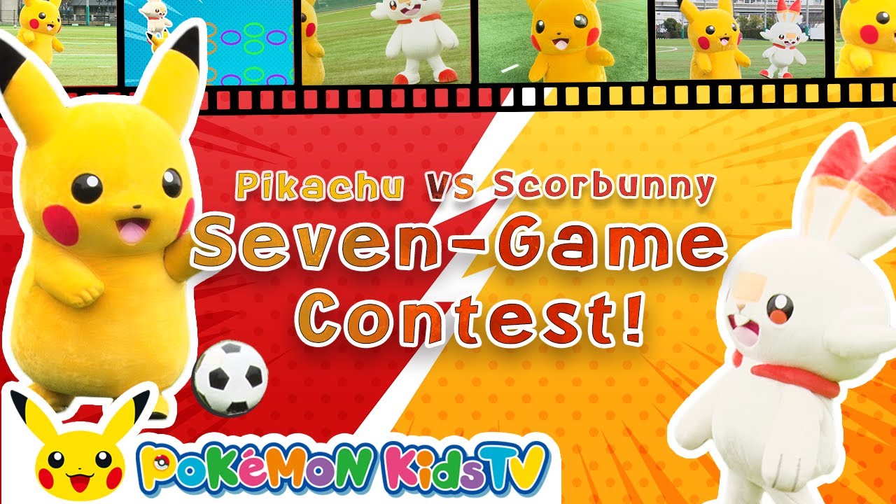 Pikachu vs Scorbunny Seven-Game Contest | Pokémon Fun Video | Pokémon Kids TV​