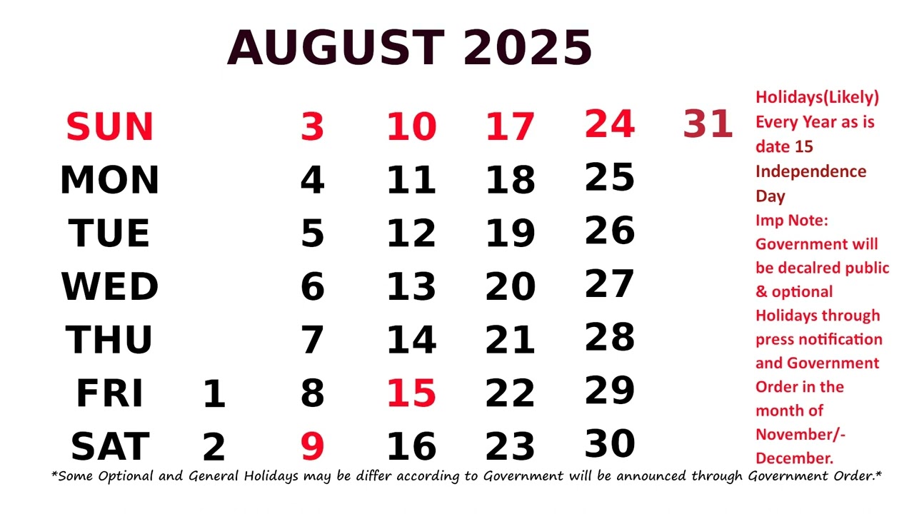 August Calendar 2025