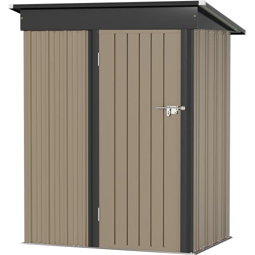 Greesum Metal Outdoor Storage Shed FT x FT, Steel Utility Tool Shed Storage House with Door & Lock, for Backyard Garden Patio Lawn (' x '), Brown