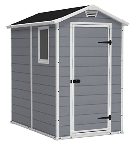 Keter Manor xResin Outdoor Storage Shed Kit Perfect to Store Patio Furniture, Garden Tools Bike Accessories, Beach Chairs and Lawn Mower, Grey & White